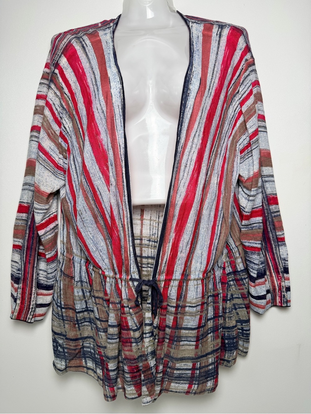 NIC+ZOE Multicolor Belted Desert striped linen Cardigan Women size 1X Comfy